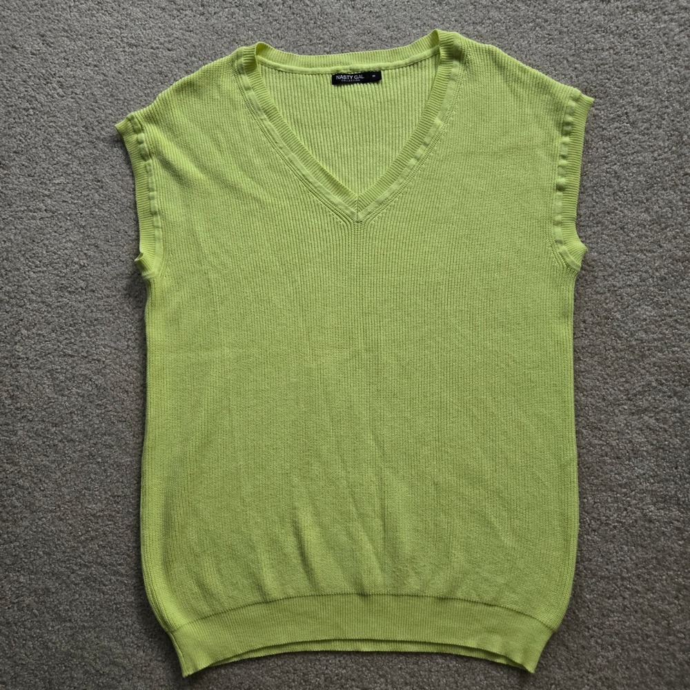 Nasty Gal Collection Lime Green V-Neck Ribbed Knit Sweater Vest Mens Medium